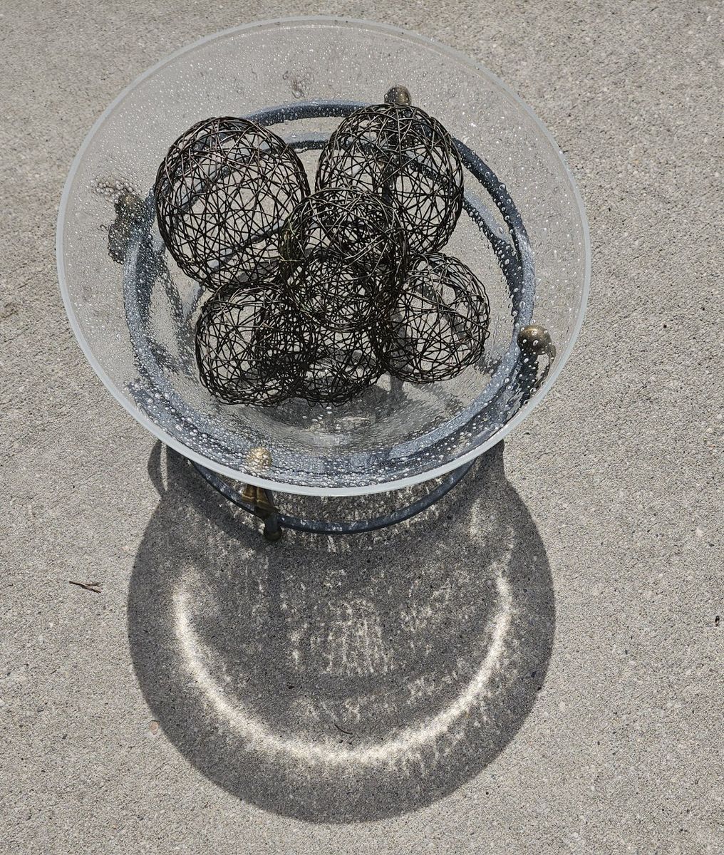 Blown GLASS with textured prizom and green frame