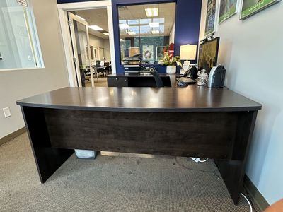 Dark Wood Executive U-Shaped Office or L-Shaped Office Desk with Built-In Storage Drawers