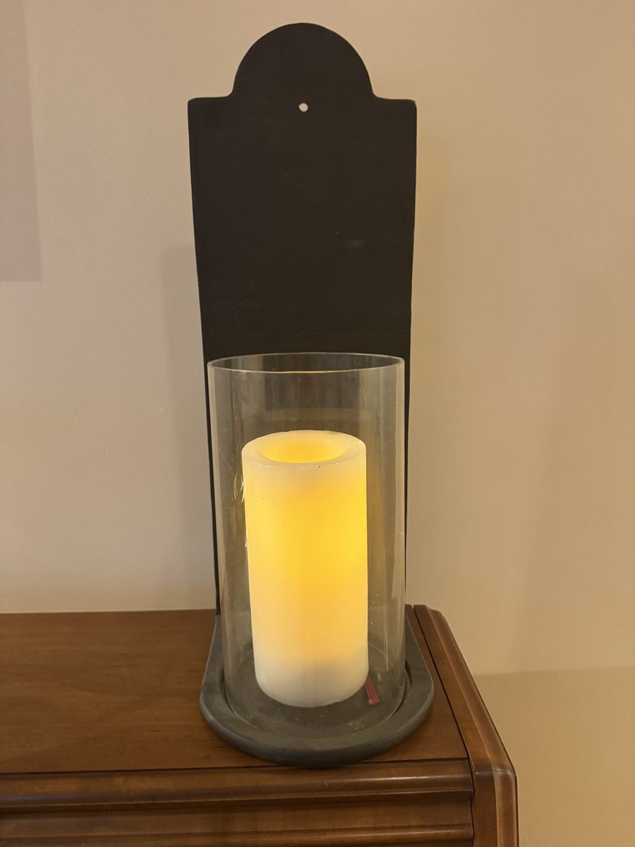 Large Black Metal Wall Sconce Candle Holder with Glass Hurricane Cylinder