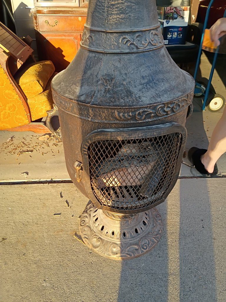 Ornate Cast Iron Chiminea Outdoor Fireplace - Bronze/Black