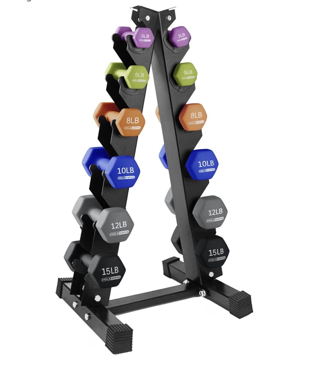 HolaHatha 106 lb Neoprene Dumbbell Set with Storage Rack - Brand New Unopened