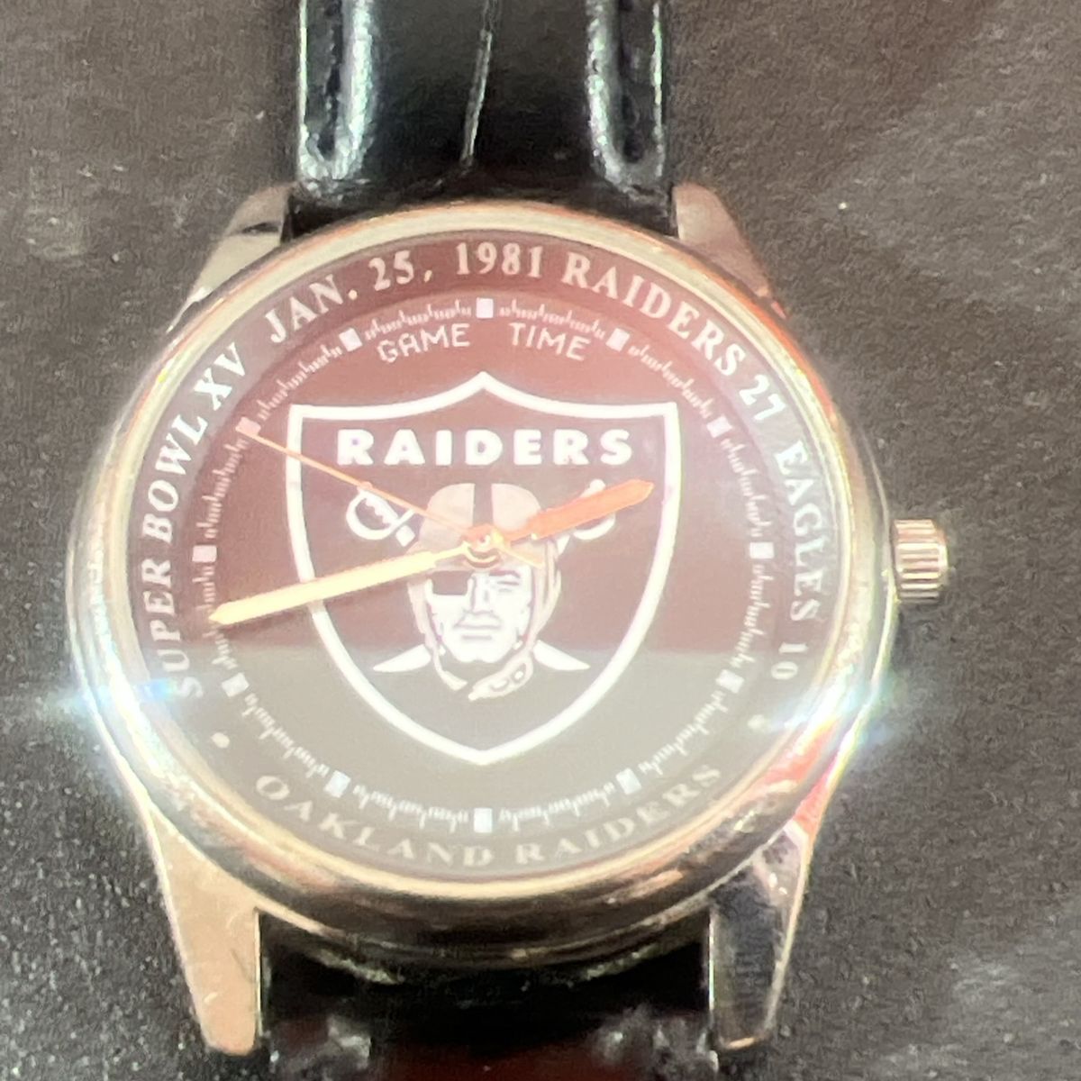 Vintage Oakland Raiders Super Bowl XV 1981 Championship Commemorative Watch - Black Leather Band