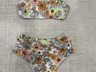 Cute Flower Bikini Swimsuit Set - Floral Print, High-Waisted Bottoms