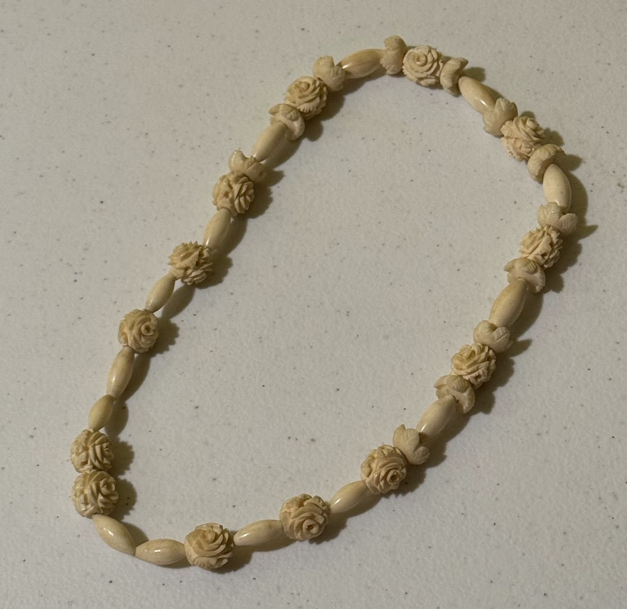 Hand-Carved Bone Rose Necklace – Vintage Boho - $15 OBO