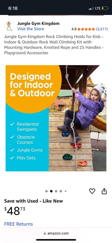 Kids Rock Climbing Wall Holds And Knotted Rope