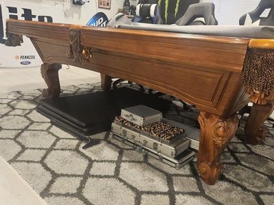 Elegant Wood Pool Table with Black Felt - Classic Design, Excellent Condition