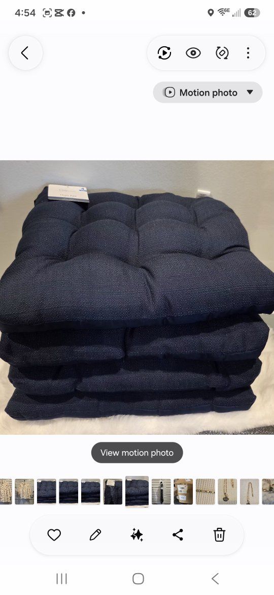 Mainstays Navy Blue Chair Pads 4-Pack 16 in x 15.5 in New