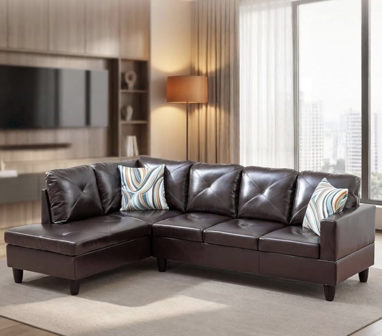 97" Sectional Couch, L Shaped 4 Seater PU Faux Leather Sofa w/Chaise Lounge