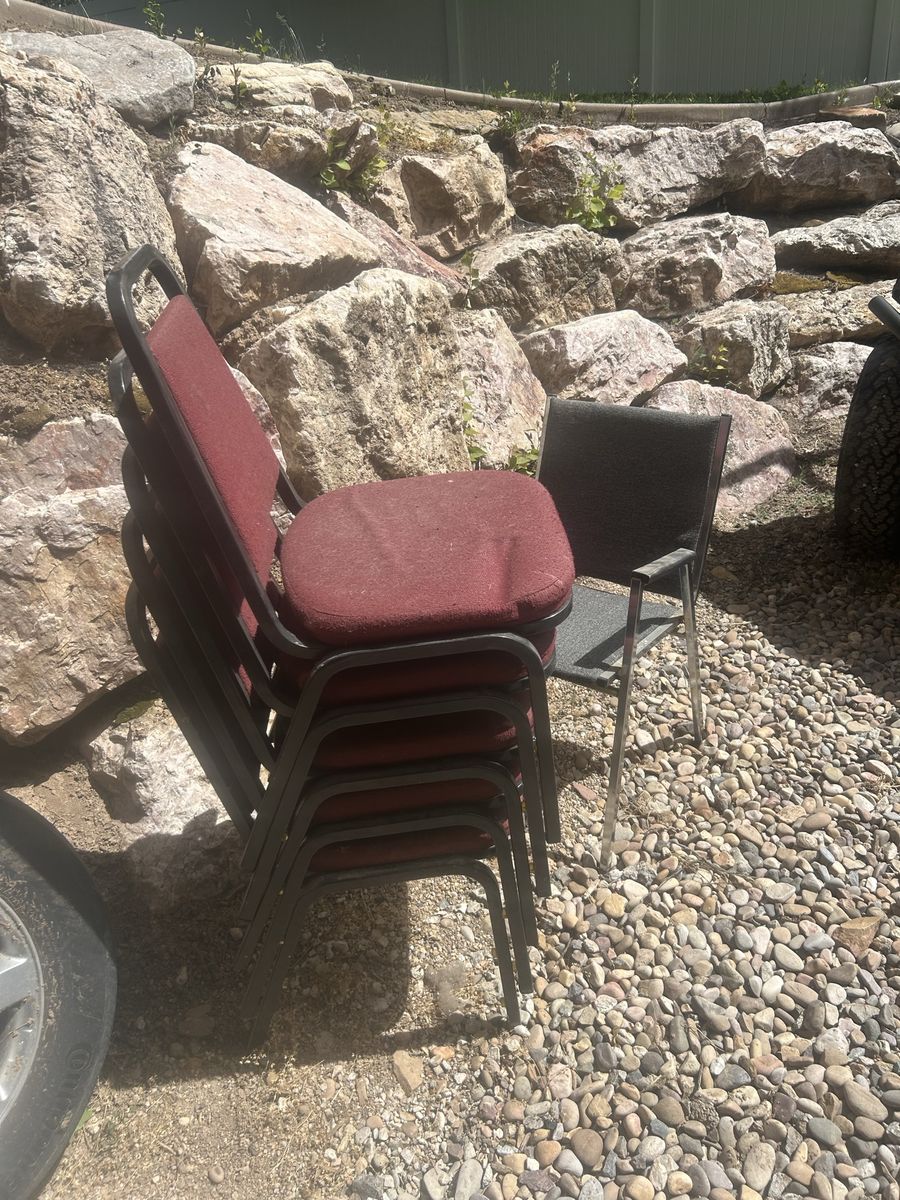 Stackable Banquet/Event Chairs - 5 Burgundy Fabric, 1 Grey Fabric - Durable Metal Frame