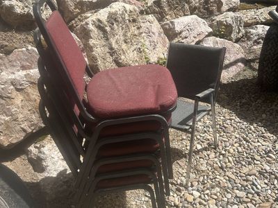 Stackable Banquet/Event Chairs - 5 Burgundy Fabric, 1 Grey Fabric - Durable Metal Frame