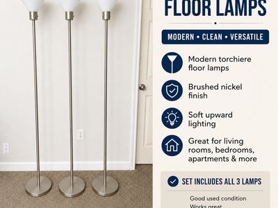 Set of 3 Modern Floor Lamps – Brushed Nickel