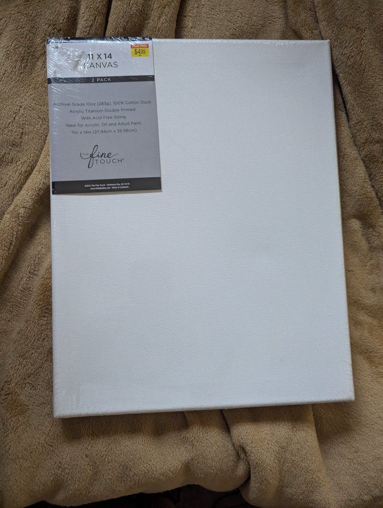 The Fine Touch 11x14 Archival Grade 10oz Cotton Canvas - 2 Pack, Double Primed, Acid-Free