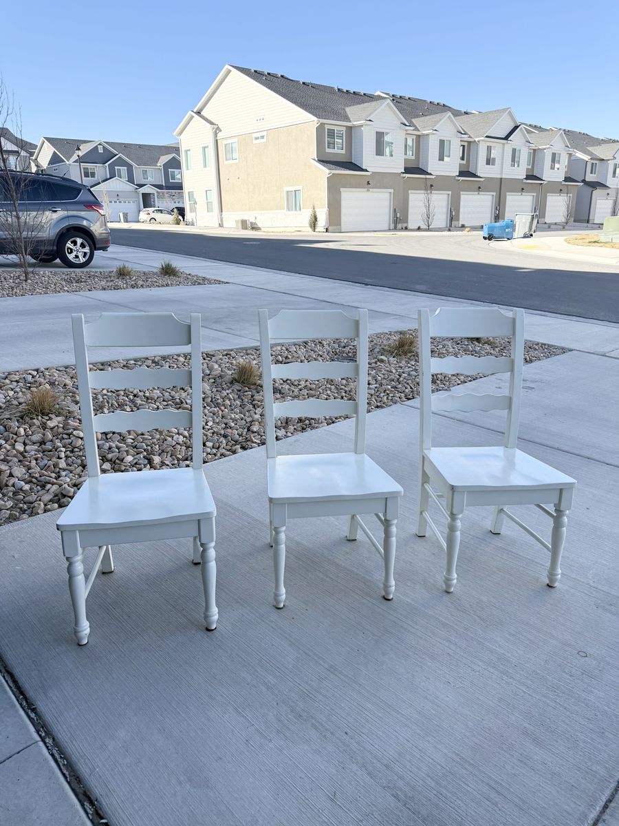 Three White Dining Chairs