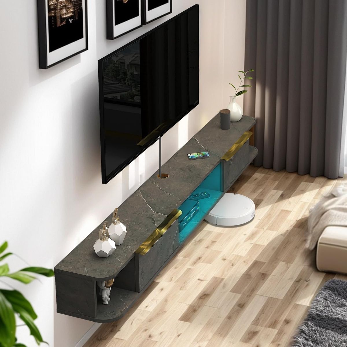Floating TV Stand with LED Lights, 63'' 