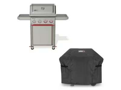 Brand New Spirit E-425 4-Burner Propane Gas Grill in Titanium with Grill Cover for sale
