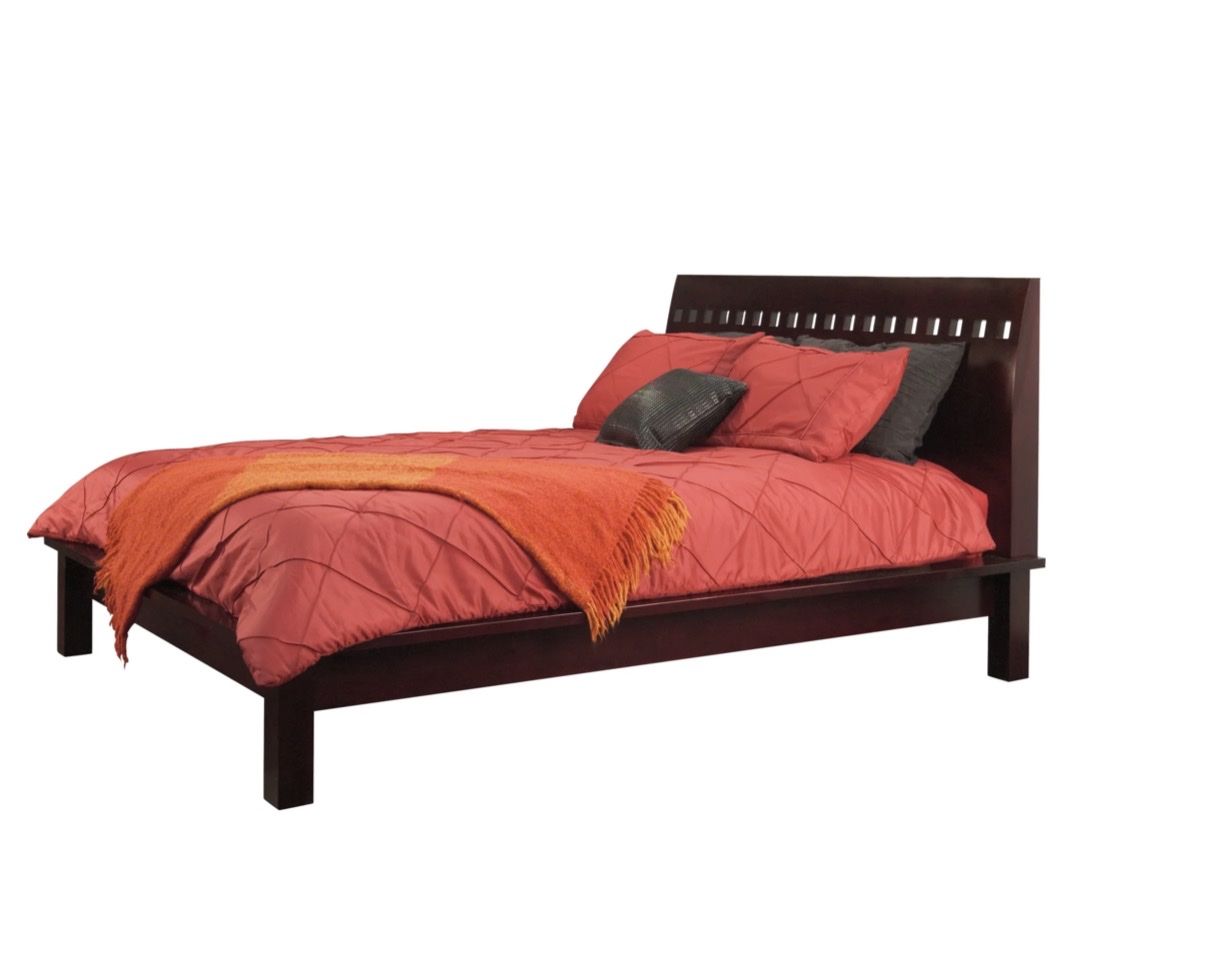 Modus Furniture Queen Sized Slat Headboard Platform Bed Frame - Dark Wood Finish
