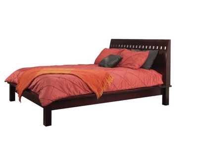 Modus Furniture Queen Sized Slat Headboard Platform Bed Frame - Dark Wood Finish
