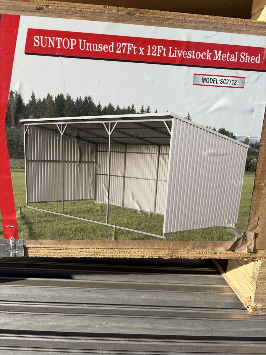 SUNTOP SC2712 Unused 27ft x 12ft All-Steel Livestock Metal Shed - Cream, Galvanized, Corrosion Resistant
