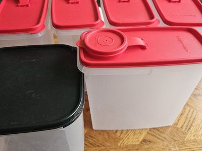 Tupperware Modular Mates & Cereal Containers - 8-Piece Set, Red/Black Lids, Pantry Storage