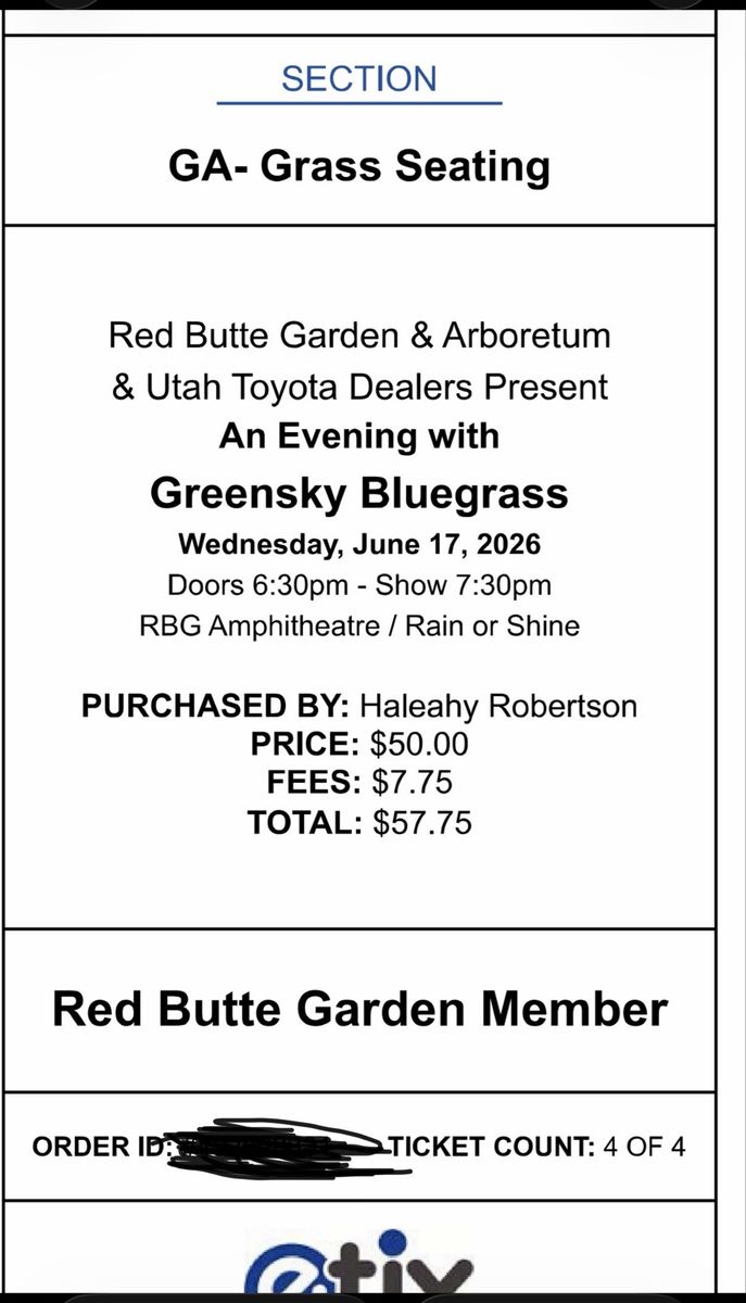 1 ticket Greensky Bluegrass at Red Butte Amphitheater