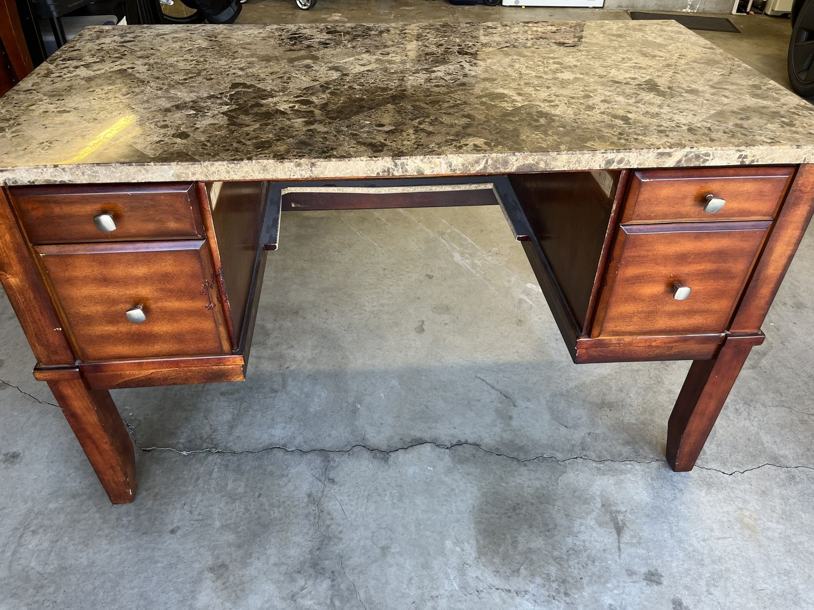 Solid Wood Executive Desk with Stone Top