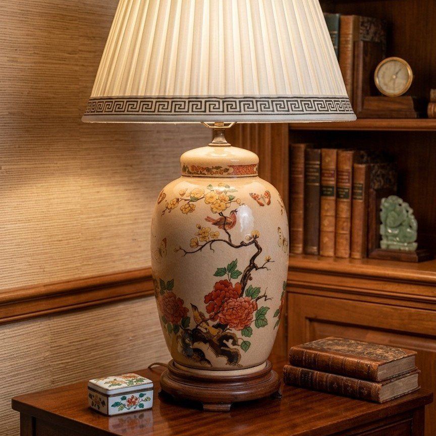 Vintage Chinoiserie Hand Painted Ginger Jar Lamp