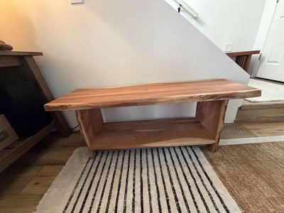 Rustic Live Edge Wood Accent Bench/Console Table with Storage