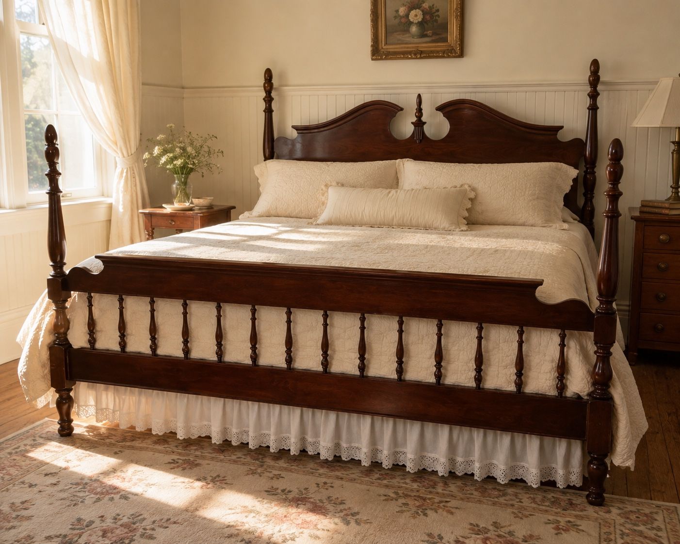 Vintage Solid Wood King Four Poster Bed – Traditional Victorian Style