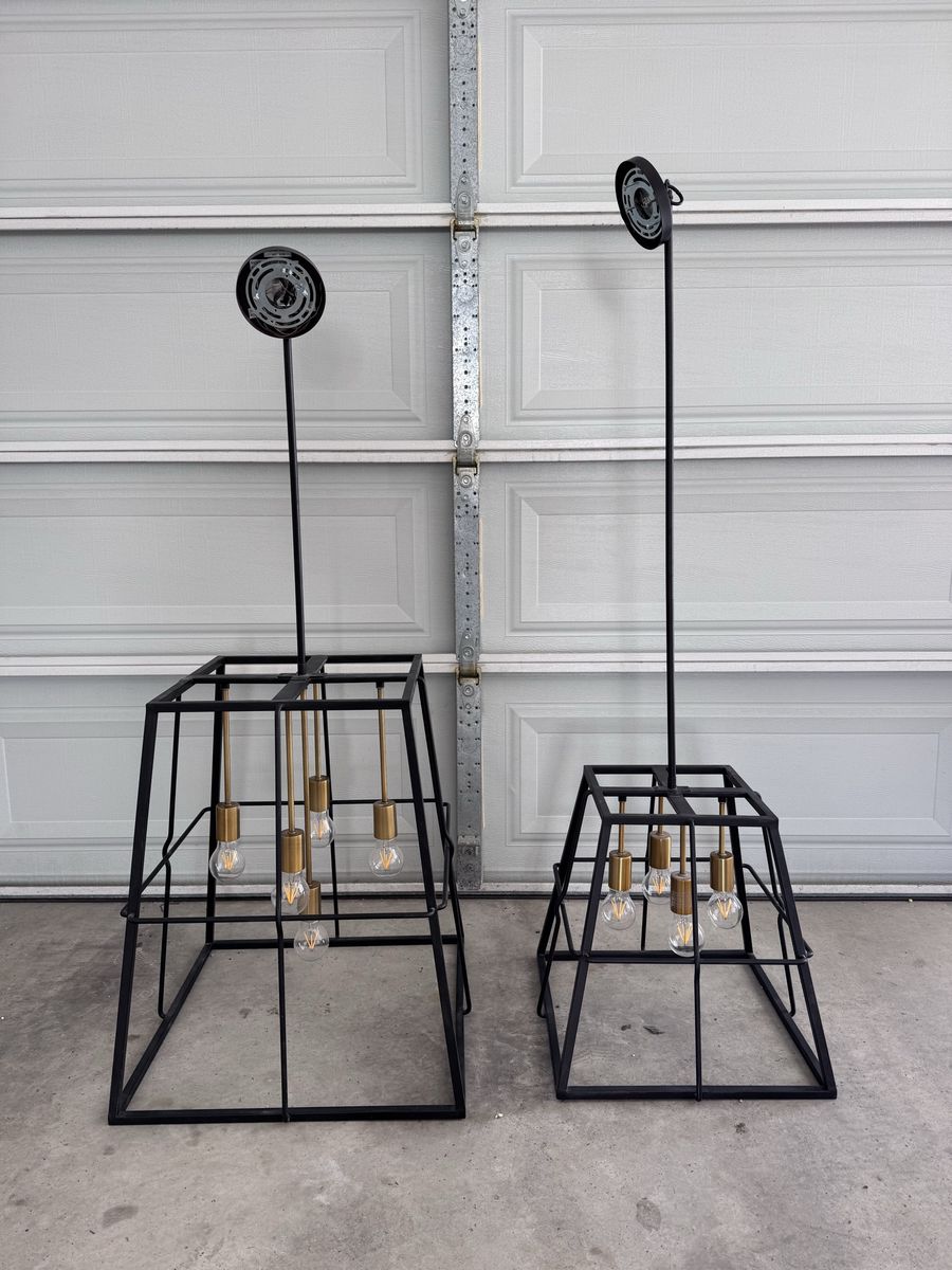 Pair of Modern Black and Gold Cage Lights 