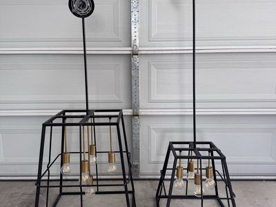 Pair of Modern Black and Gold Cage Lights