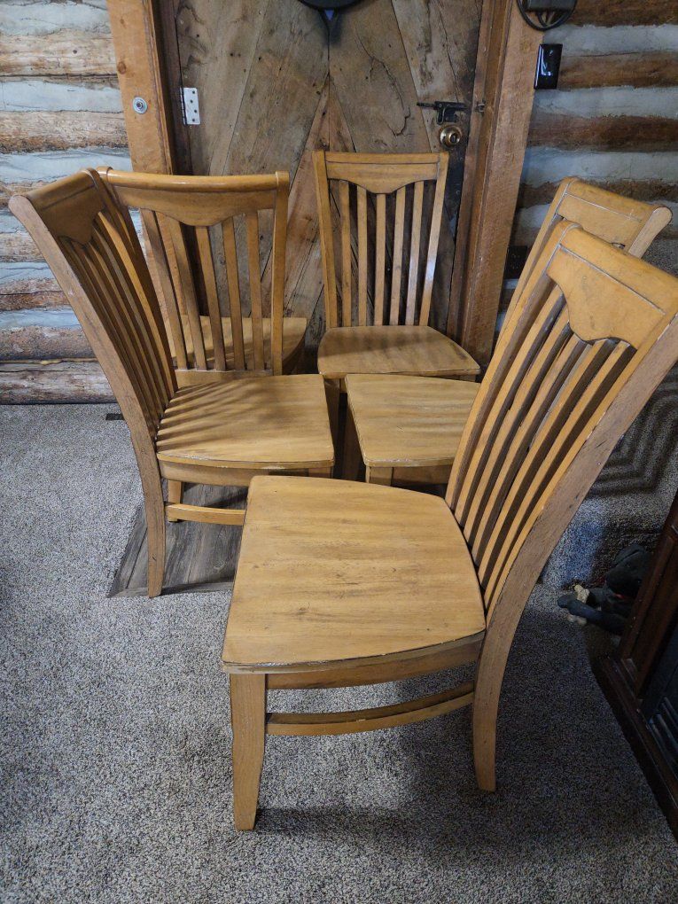 Set of 5 Wood Dining Chairs - Rustic Style, Light Oak Finish