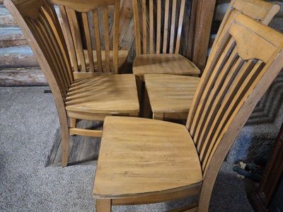Set of 5 Wood Dining Chairs - Rustic Style, Light Oak Finish