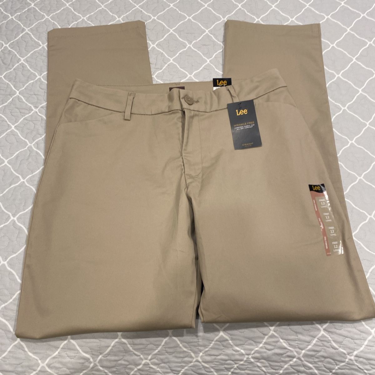 NWT Lee Wrinkle Free Straight Mid Rise Khaki Pants Size 12 Long Women’s
