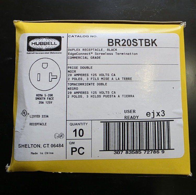 Hubbell 20a commercial grade black receptacles