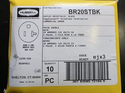 Hubbell 20a commercial grade black receptacles