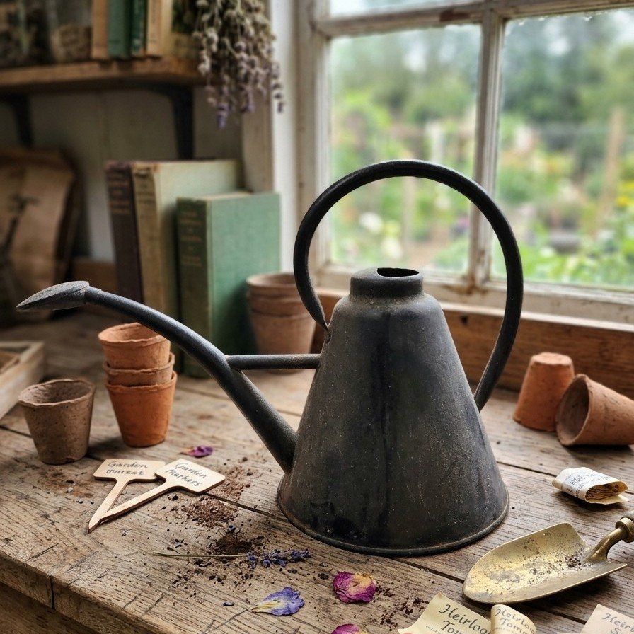 Vintage Black Metal Watering Can