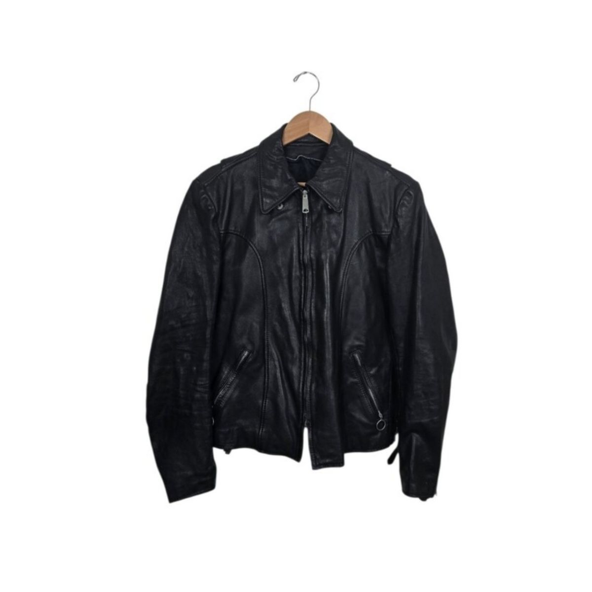 Vintage 1980s Men's Black Leather Jacket Talon Zip Removable Liner Moto Western