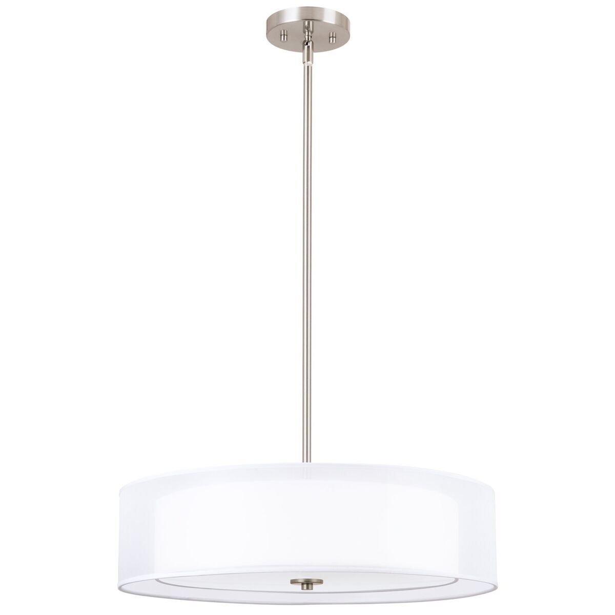 20" Modern 3-Light Double Drum Chandelier + Glass Diffuser - White with Brushed Nickel Finish