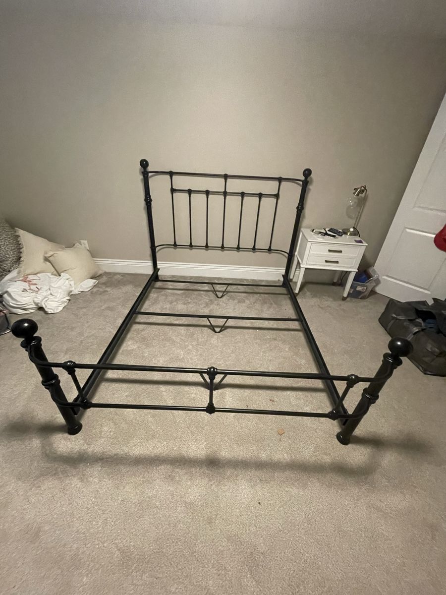 Black Metal Queen Size Bed Frame - Classic Design, Sturdy Construction