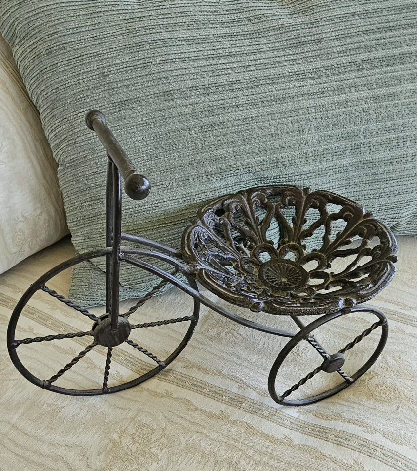 Vintage Cast Iron Tricycle Plant Holder Decorative Display 13"Lx9.5"T
