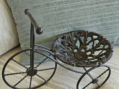 Vintage Cast Iron Tricycle Plant Holder Decorative Display 13"Lx9.5"T