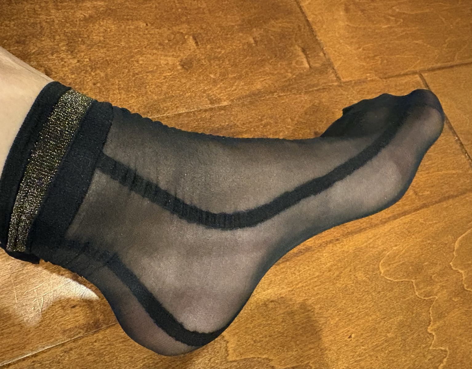 New Sheer Black Socks w/ Gold Band - 8 available 