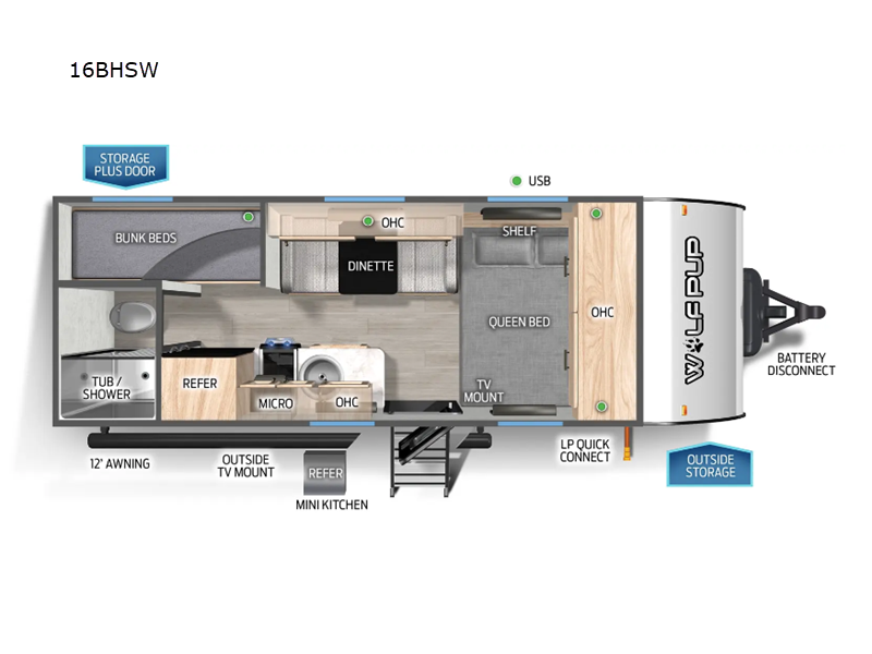 2026 Forest River RV Cherokee Wolf Pup 16BHSBLW Travel Trailer Bunkhouse