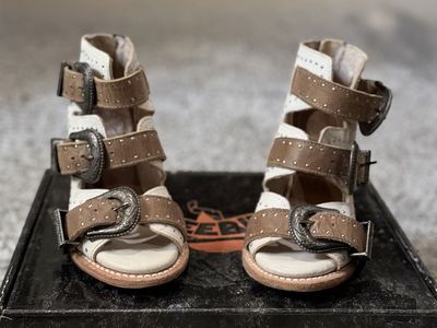 Freebird by Steve Madden Women's Bone/Brown Leather Western Buckle Sandals/Booties - Size 7