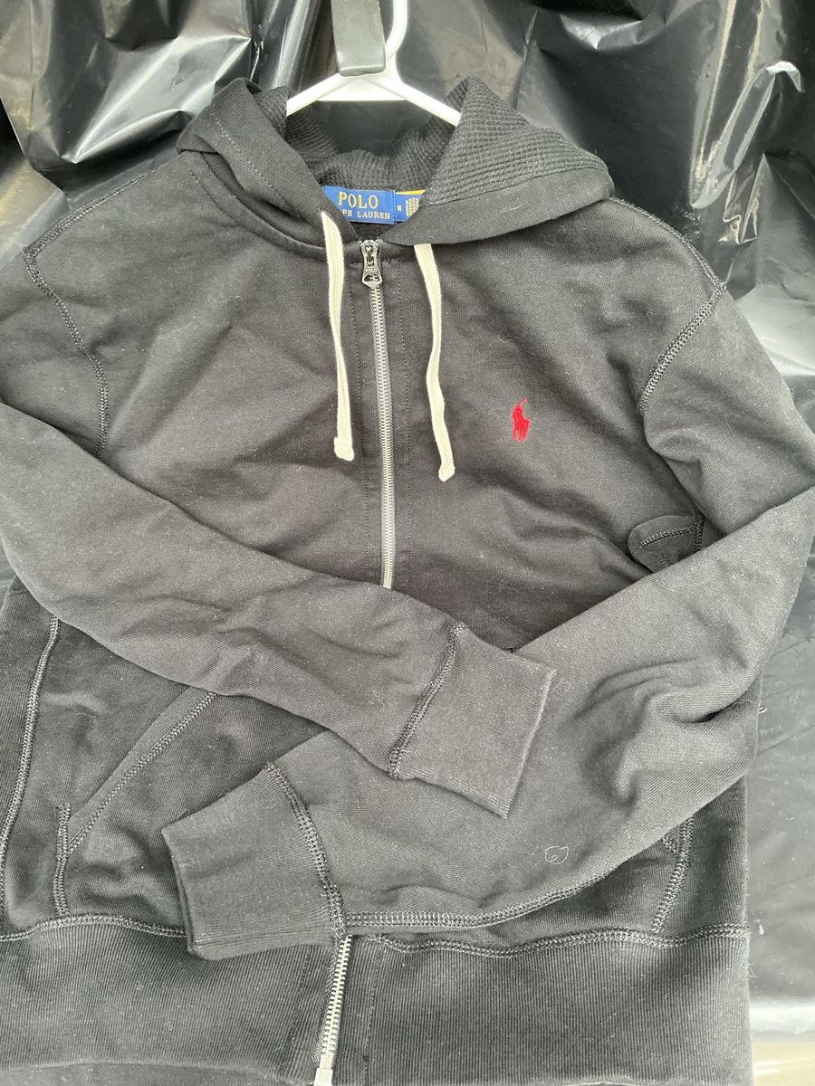 Polo Ralph Lauren Full Zip Fleece Hoodie Black Red Pony Waffle Lined Men's M