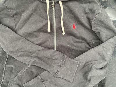 Polo Ralph Lauren Full Zip Fleece Hoodie Black Red Pony Waffle Lined Men's M