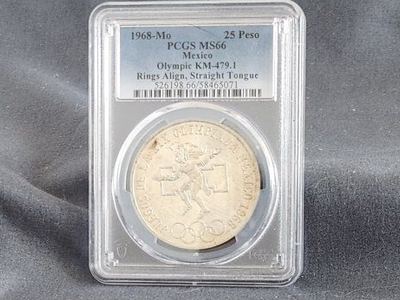Silver 1968-Mo 25 Peso MS66 Mexico Olympic KM-479.1