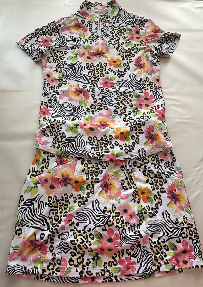 IBKUL Women's 3Pc Golf Outfit S Floral Zebra Leopard UPF 50+ Skort Tops