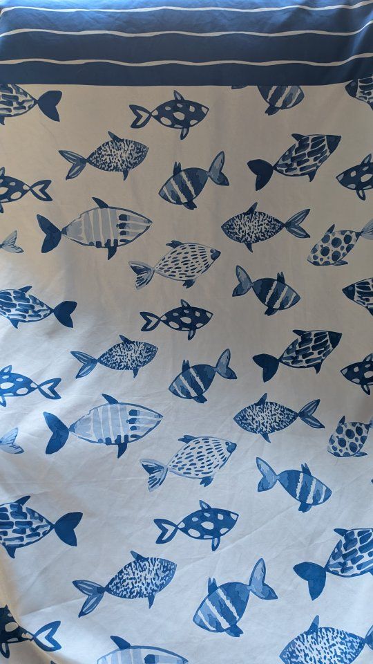 Super cute blue fish shower curtain