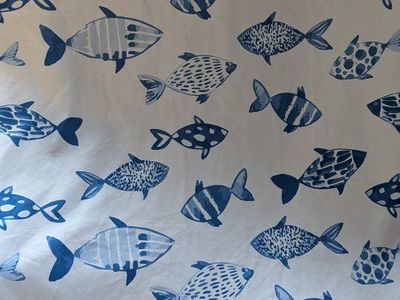 Super cute blue fish shower curtain